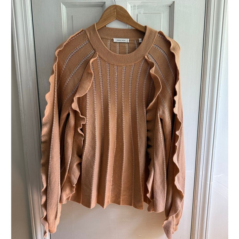Rebecca Taylor Sweater Large L Camel Tan Brown Ribbed Knit Wool Pullover
